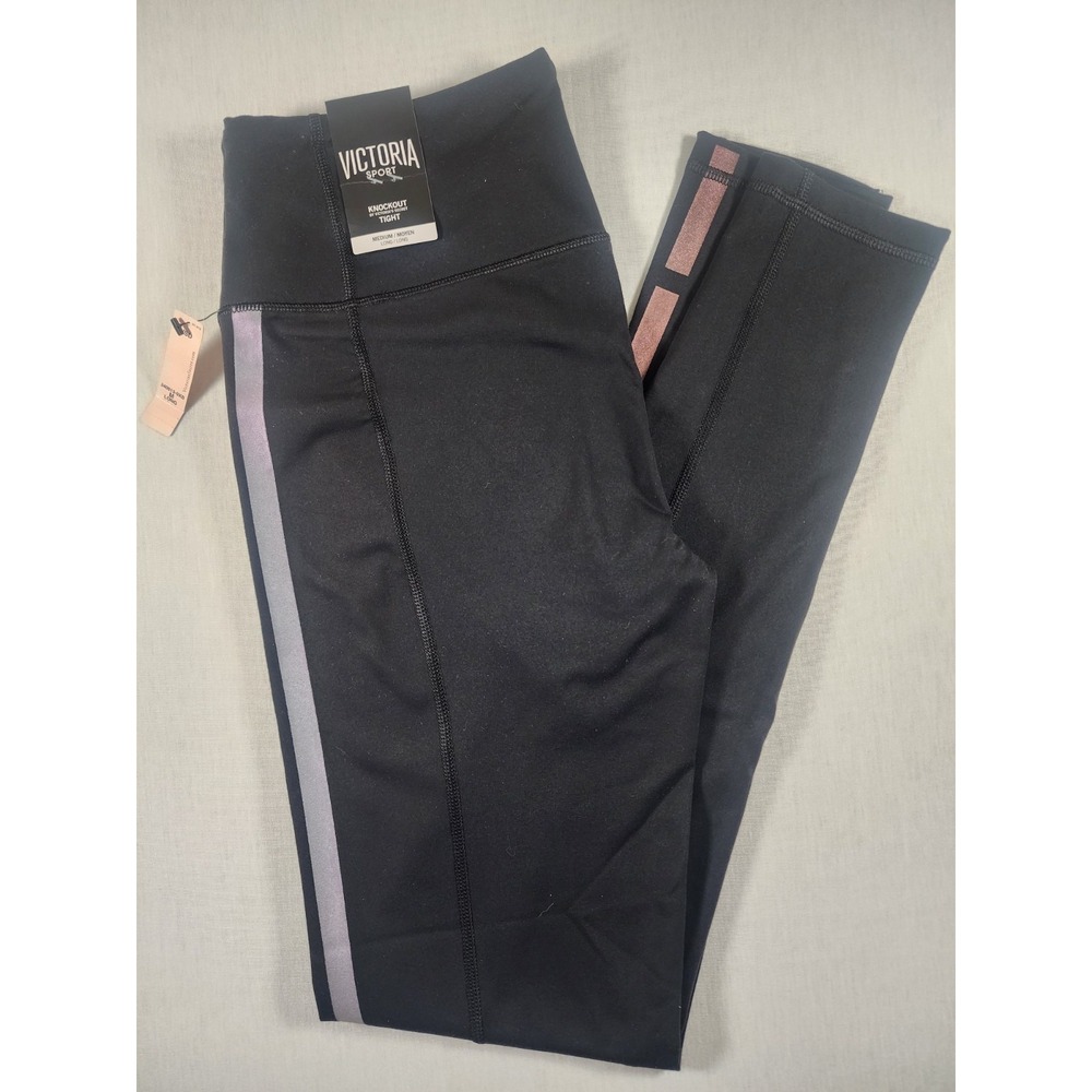 Victoria Sport Knockout Tight Black Leggings Reflective Rainbow Medium Long NWT